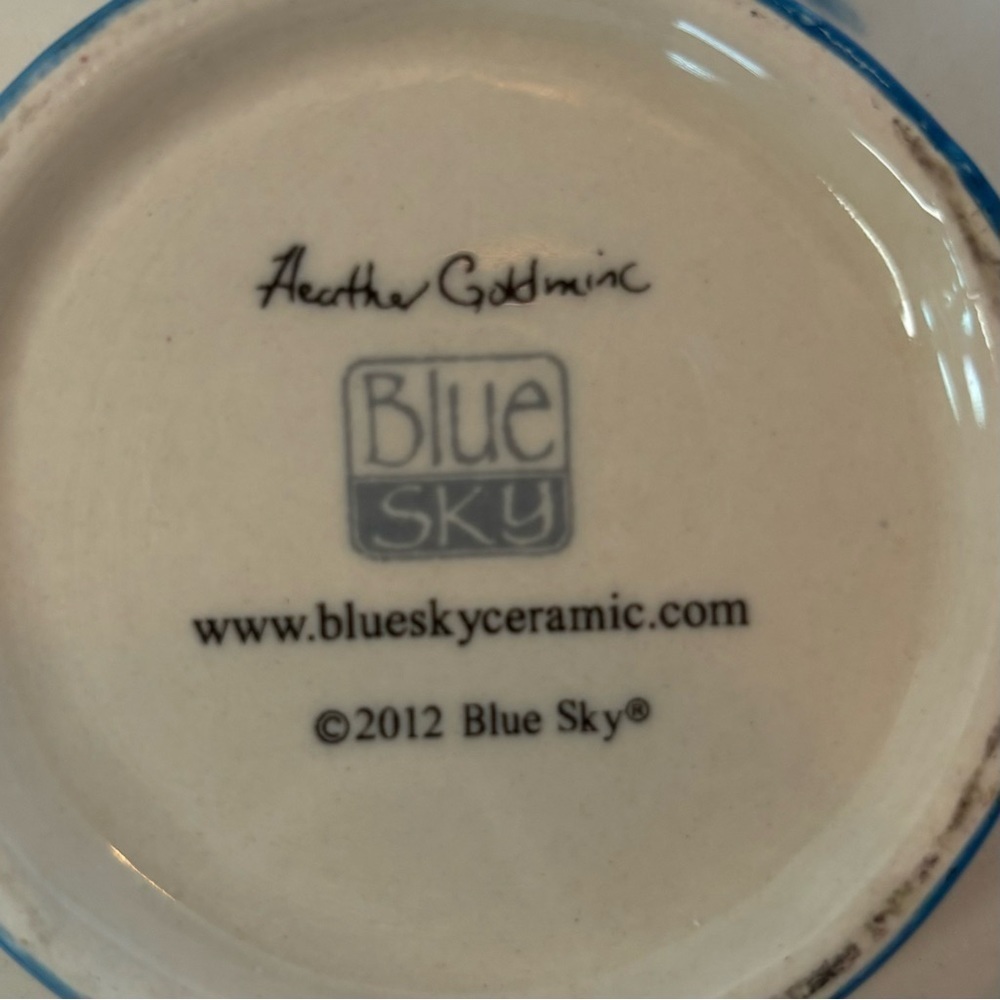 Blue Sky Ceramics Pedestal Scalloped Bowl Heather Goldminc RED BLUE FLOWERS - Picture 5 of 9